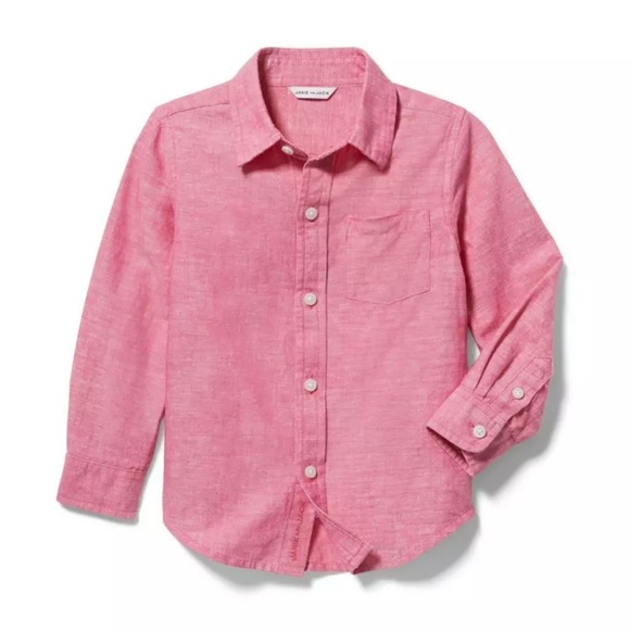 NWT Janie and Jack Boys Linen Button Up Roll-Cuff Shirt & Striped Socks Red 4 - Picture 2 of 12